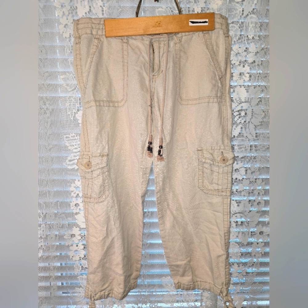 Aeropostale Stretch Linen Utility Capri Pants, Womens Size 3 / 4 Cropped Pants